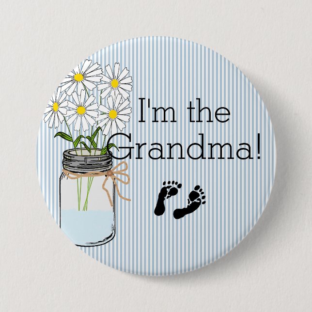 Blue Stripes with Mason Jar I'm The Grandma 7.5 Cm Round Badge (Front)