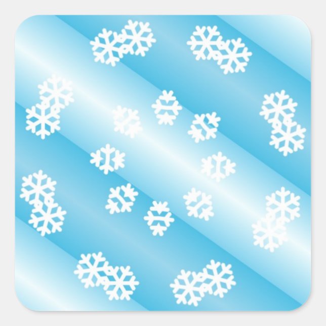 Blue Stripes with Snowflake Design Square Sticker (Front)