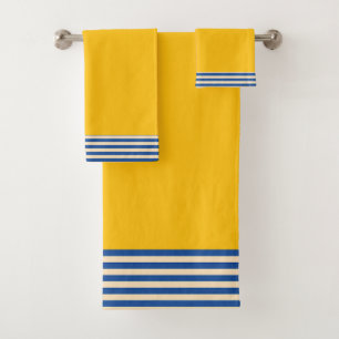 Blue Stripes Yellow Gold Bath Towel Set