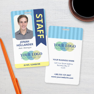 Blue Stripes Your Logo Here Staff Employee ID Badge
