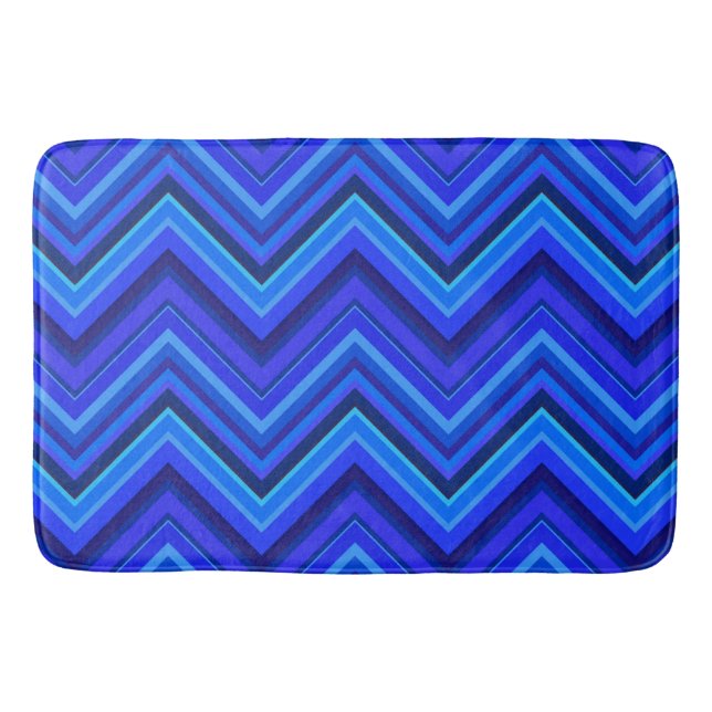 Blue stripes zigzag pattern bath mat (Front)