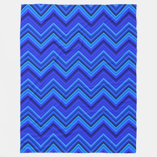 Blue stripes zigzag pattern fleece blanket (Front)