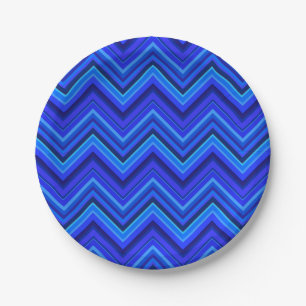 Blue stripes zigzag pattern paper plate