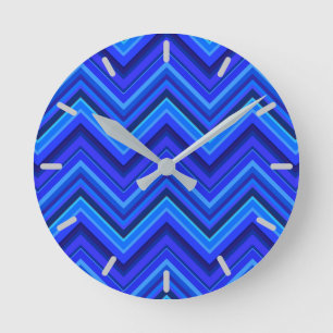 Blue stripes zigzag pattern round clock