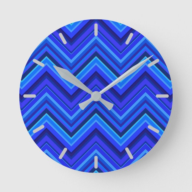 Blue stripes zigzag pattern round clock (Front)