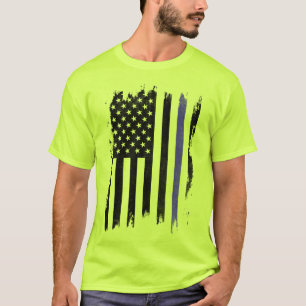 Blue Stripped Black And White US Flag T-Shirt