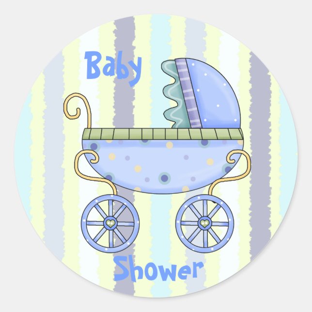 Blue Stroller Baby Boy Shower Envelope Seal (Front)
