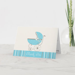 Blue Stroller Baby Shower THANK YOU Card