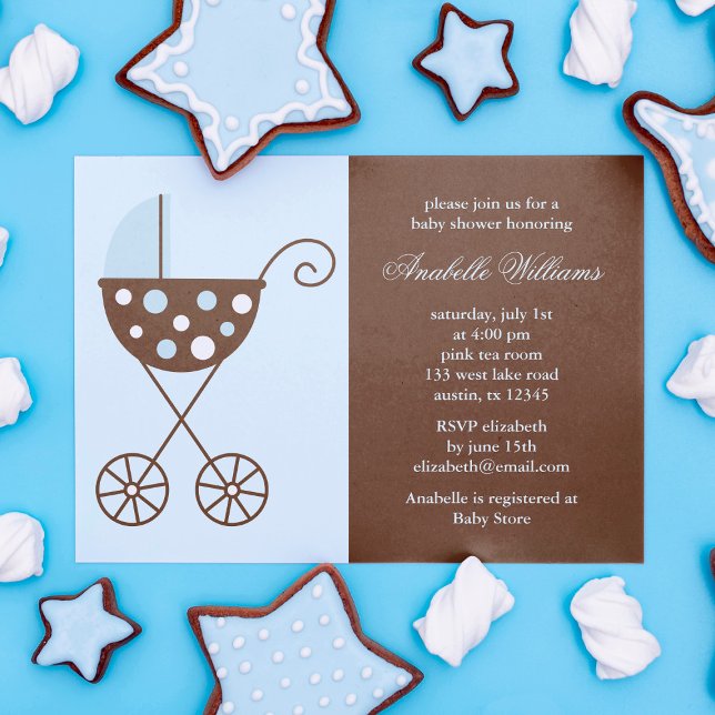 Blue Stroller Boy Baby Shower Invitation (Creator Uploaded)