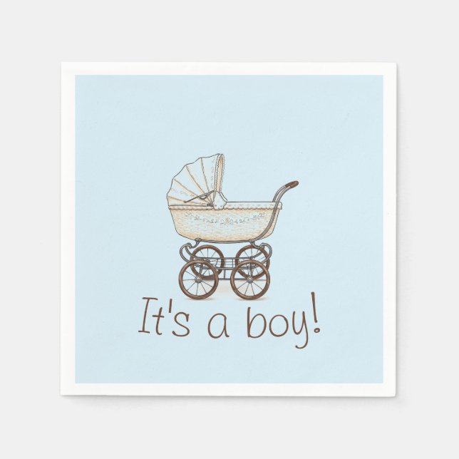 Blue stroller boy baby shower napkin (Front)