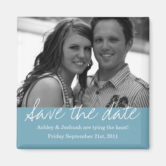 Blue Style Save The Date Photo Magnet (Front)