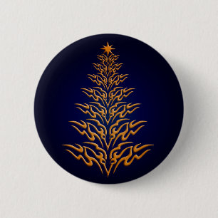 Blue Stylish Christmas Tree Button