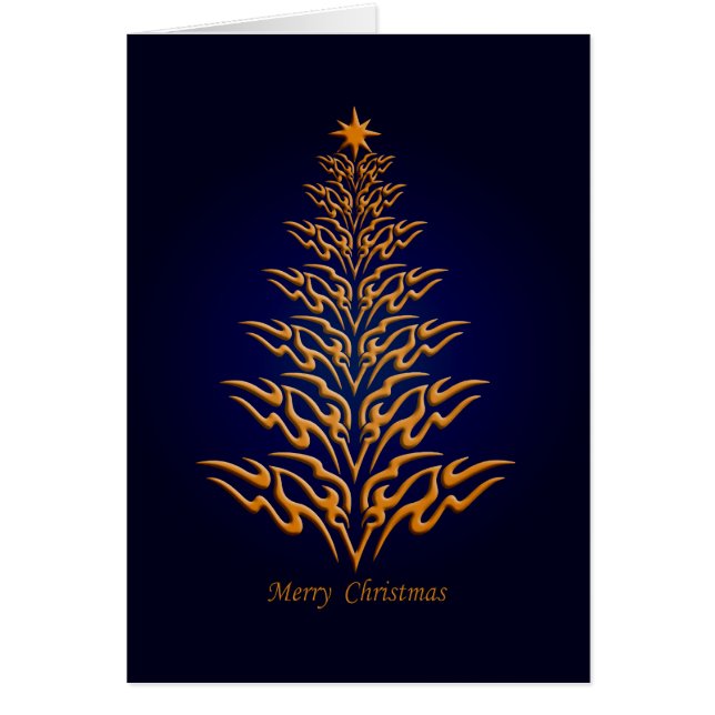 Blue Stylish Christmas Tree Greetings Card (Front)