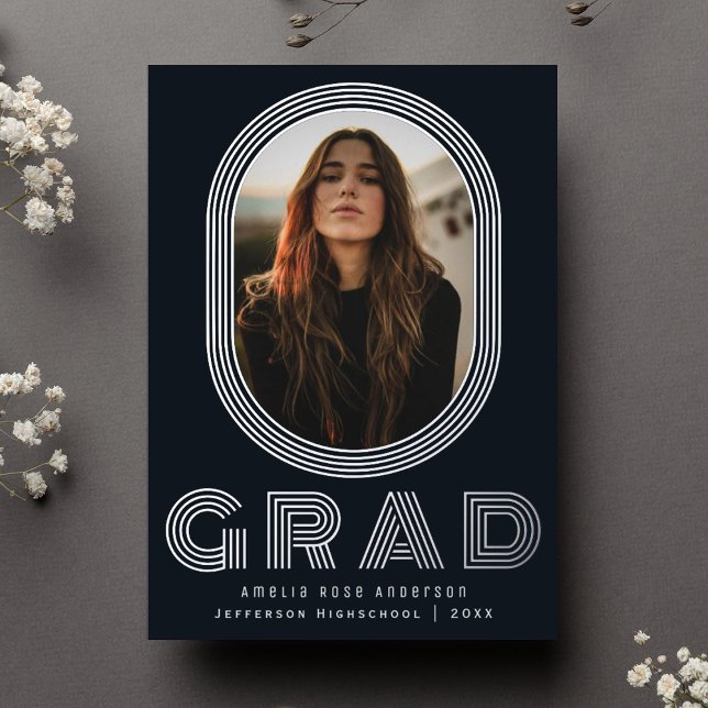 Blue Stylish Retro Graduation Photo Announcement (Creator Uploaded)
