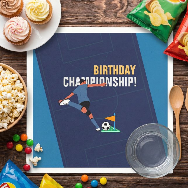 Blue Stylish Soccer Birthday Party Championship Napkin (Creator Uploaded)