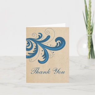 Blue Stylish Swirls Thank You Card