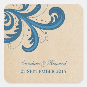 Blue Stylish Swirls Wedding Stickers