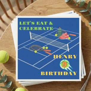 Blue Stylish Tennis Racket Court Game Birthday Napkin