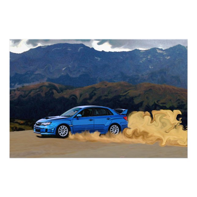 Blue Subaru WRX STi Drifting in the Mountains Photo Print (Front)