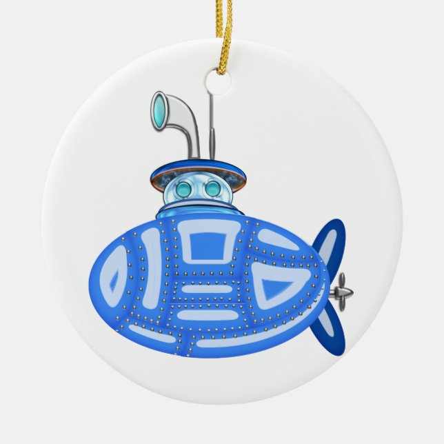 Blue Submarine Ceramic Ornament (Front)