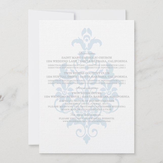 Blue Subtle Damask Information Card (Front)