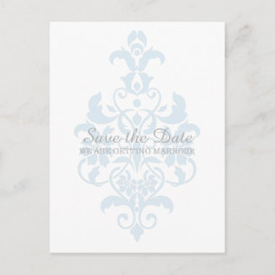 Blue Subtle Damask Save the Date Postcard