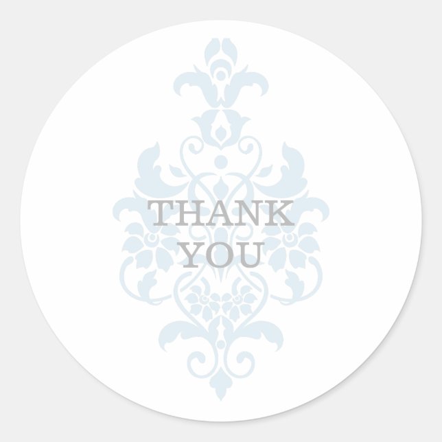 Blue Subtle Damask Thank You Stickers (Front)