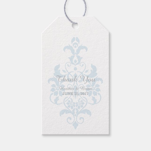 Blue Subtle Damask Wedding Gift Tags (Front)