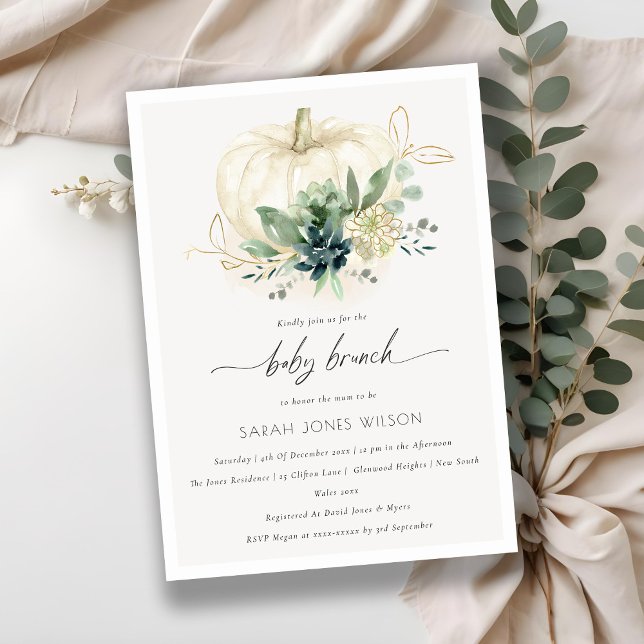 Blue Succulent Pumpkin Baby Brunch Shower Invite (Creator Uploaded)