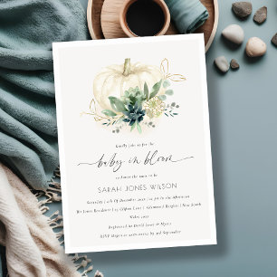 Blue Succulent Pumpkin Baby in Bloom Shower Invite