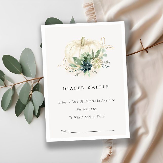 Blue Succulent Pumpkin Diaper Raffle Baby Shower Enclosure Card (Creator Uploaded)