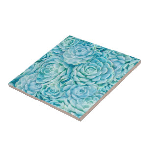 Blue succulents ceramic tile