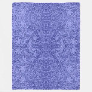 Blue Suede Faux Leather Look Floral Design Fleece Blanket
