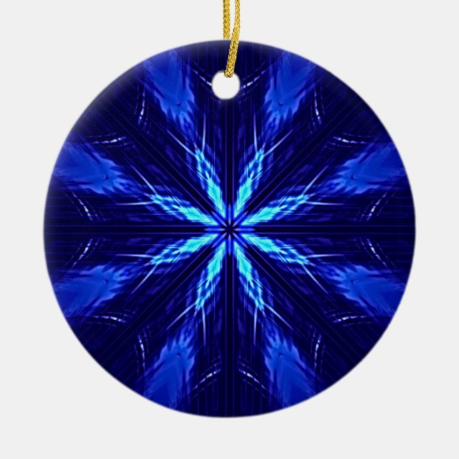 Blue Suede Star Design Ceramic Ornament (Front)