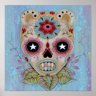 Blue Sugar Skull Canvas Poster