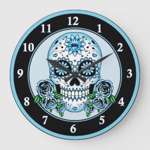 Blue Sugar Skull Large Clock