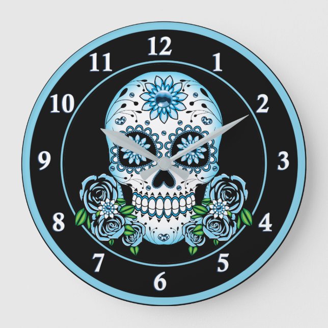 Blue Sugar Skull Large Clock (Front)