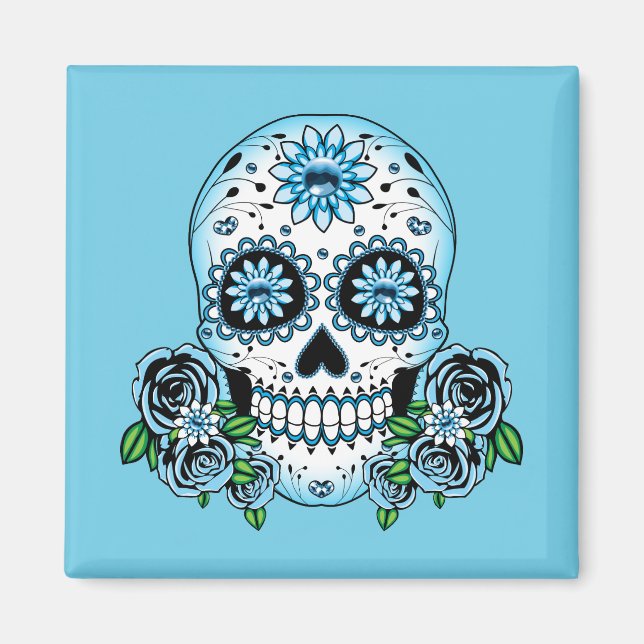 Blue Sugar Skull Magnet (Front)