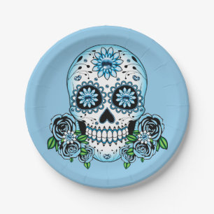 Blue Sugar Skull Paper Plate
