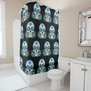 Blue Sugar Skull Shower Curtain