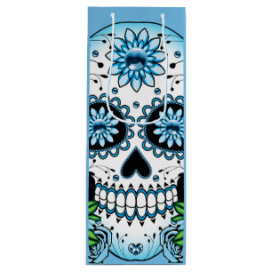Blue Sugar Skull Wine Gift Bag