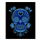 Blue Sugar Skull with Roses on Black