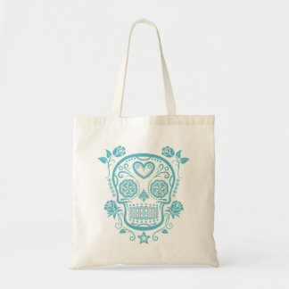 Blue Sugar Skull with Roses Tote Bag