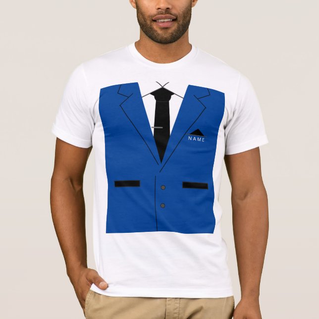 Blue Suit with Tie Funny T-Shirt Custom Name Text (Front)