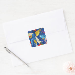 Blue Summer Abstract Floral Field Square Sticker