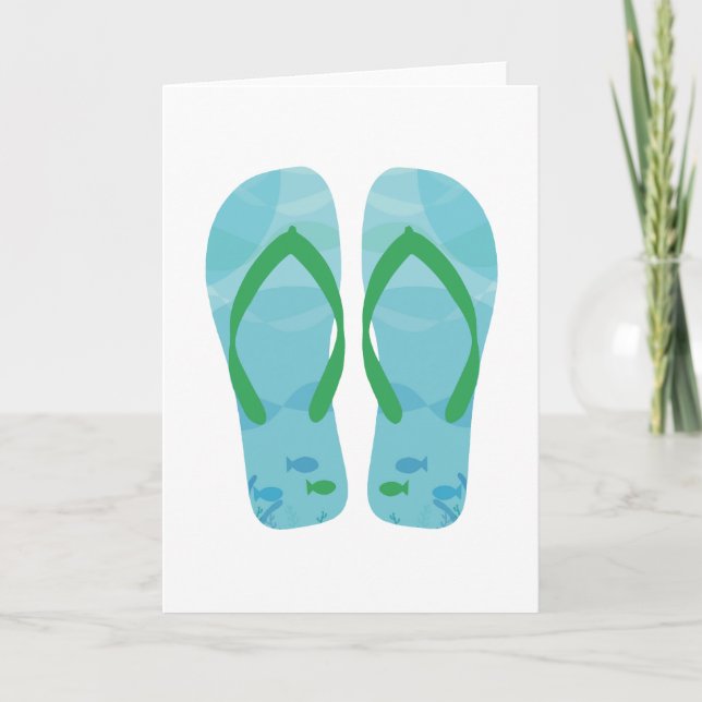 Blue Summer Beach Party Flip Flops Note Cards (Front)