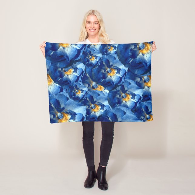Blue Summer , Blue Roses Floral Fleece Blanket (In Situ)