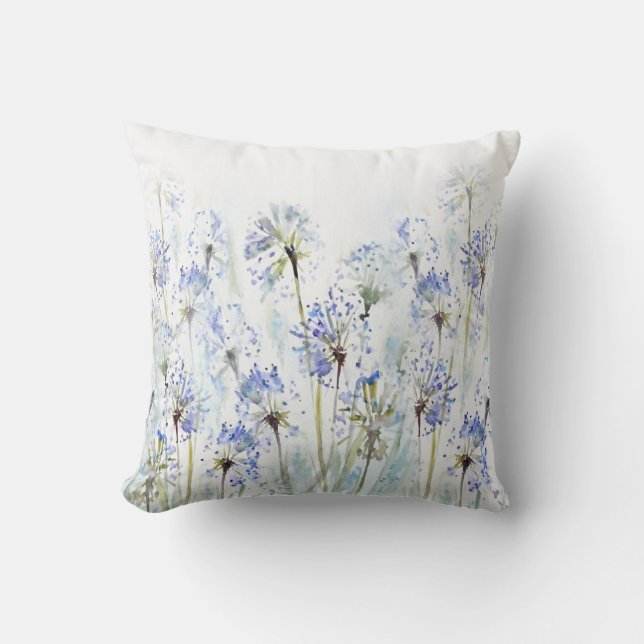 Blue summer flowers watercolor sketch cushion (Front)