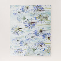 Blue summer flowers watercolor sketch