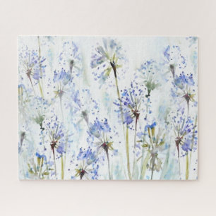 Blue summer flowers watercolor sketch jigsaw puzzle